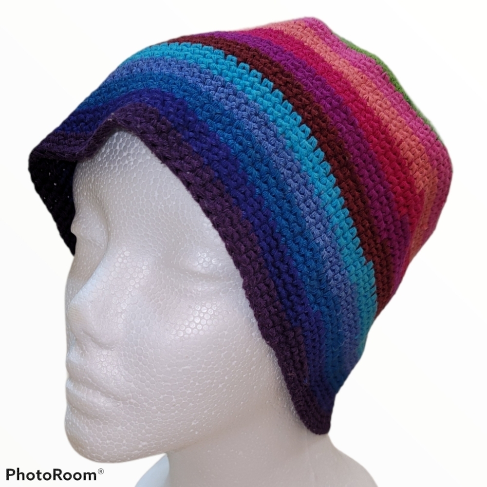 Rainbow knit crochet beanie